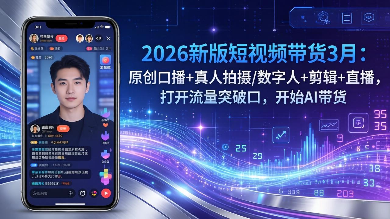 2026新版短视频带货3月：原创口播+真人拍摄/数字人+剪辑+直播，打开流量突破口，开始AI带货-源研社