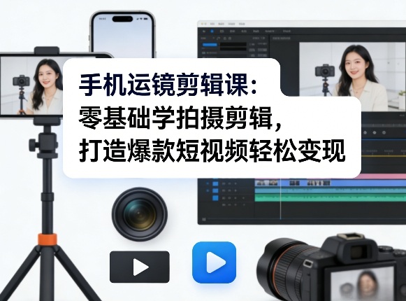 手机运镜剪辑课：零基础学拍摄剪辑，打造爆款短视频轻松变现-源研社