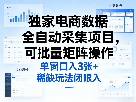 独家电商数据全自动采集项目，可批量矩阵操作，单窗口日入3张+，稀缺玩法闭眼入【揭秘】-源研社