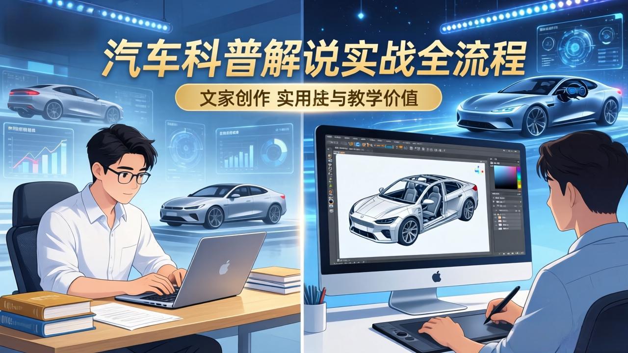 抖音汽车科普解说实战：文案+动画+画面处理+去水印全流程，打造专业汽车科普视频-源研社
