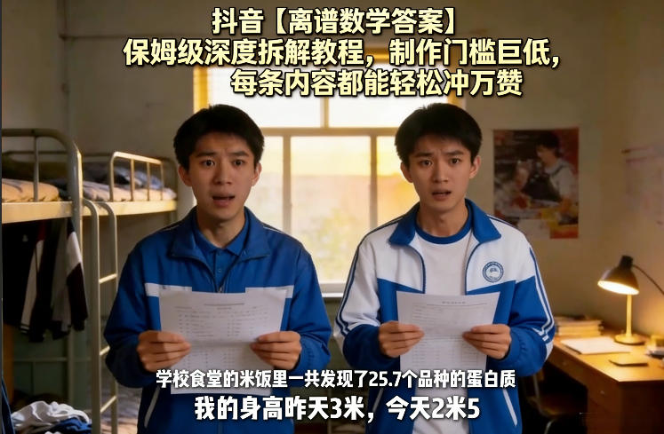 抖音【离谱数学答案】保姆级深度拆解教程，制作门槛巨低，每条内容都能轻松冲万赞，附详细步骤-源研社