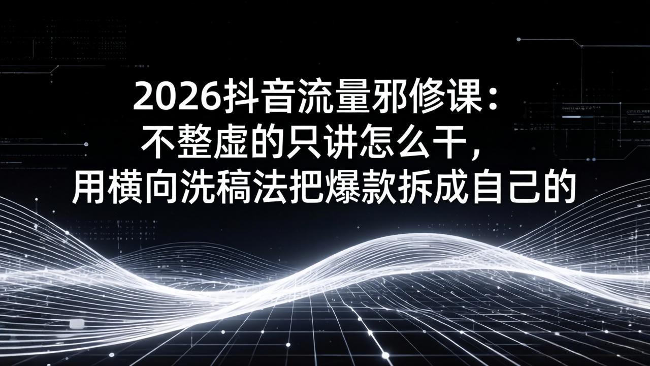 2026抖音流量邪修课：不整虚的只讲怎么干，用横向洗稿法把爆款拆成自己的-源研社